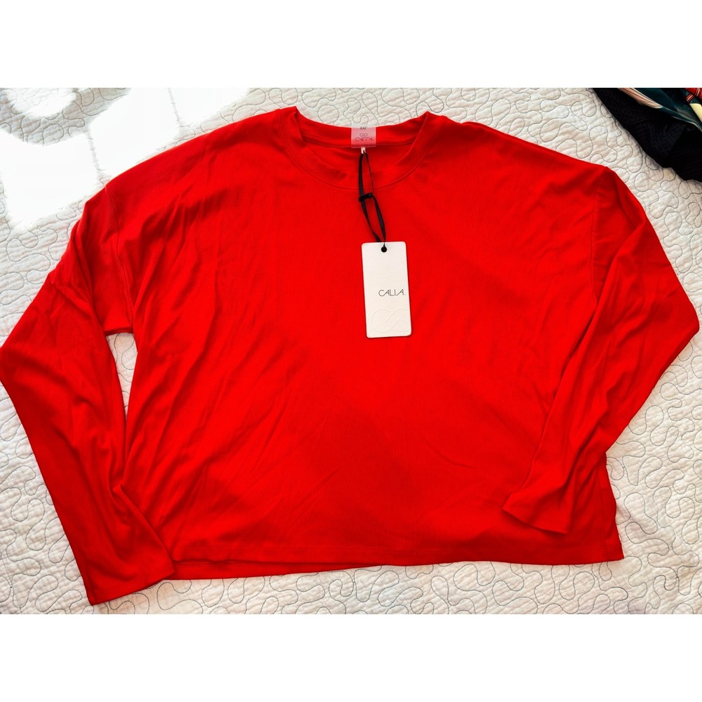 Calia Everyday Rib Long Sleeve‎ Red Relaxed Boxy Fit Top XXL